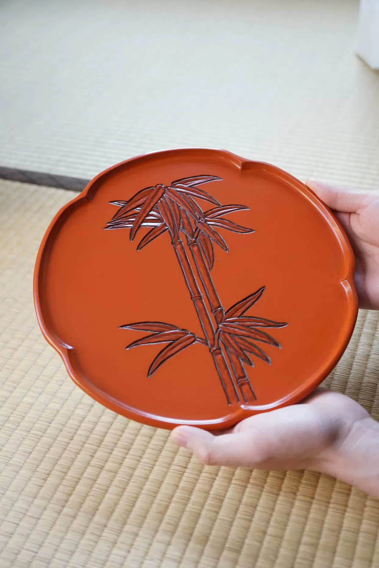 日本漆盘漆器根来涂花形果子器茶盘清供盘圆盘