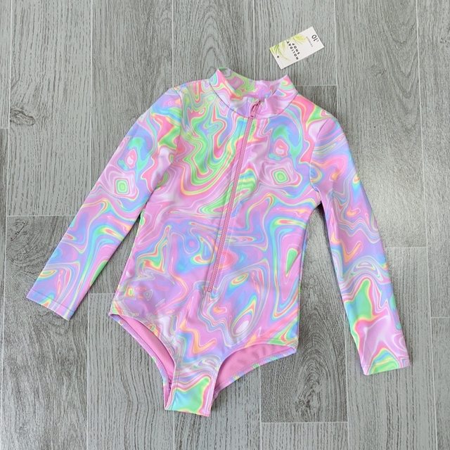 Amber exports to British versions for girls long-sleeved sun protection triangle swimsuit pink and purple front zipper 4-13 years old