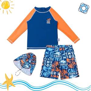 
Amber children's swimsuit boys split beach pants three-piece set long sleeve sun protection fashionable quick-drying beach playground