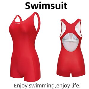 
Amber nylon high-elastic red swimsuit for fat women covering the flesh and boxer one-piece professional racing training with chest pad