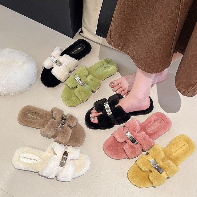 
French rose pink ~ INS white and gentle fairy-style fur flops autumn and winter internet celebrity high-end plush one-shot strokes