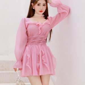 
Hot spring swimsuit women's bikini one-piece split large size BIKINI sexy long-sleeved sports student large size swimsuit