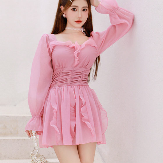 
Hot spring swimsuit women's bikini one-piece split large size BIKINI sexy long-sleeved sports student large size swimsuit