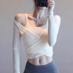 Cross Long-Sleeved Yoga Clothes for Women, Versatile and Trendy 2024 New Pilates Training Clothes, Skin-Friendly Fitness Clothes Set