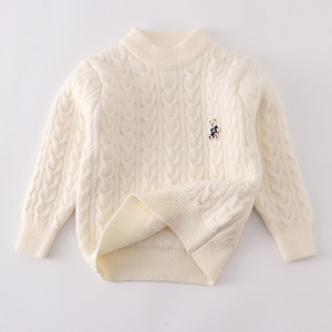 
Thick round neck sweater for boys and girls in children's integrated velvet pullover bottoming shirt mink white knitted sweater jacket
