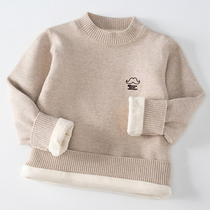 
Boys and girls plus fleece sweater baby round neck medium and large children's knitted sweater children's thickened warm pullover black and white bottoming shirt