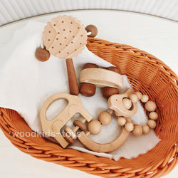 Woodkids Baby Hand Rattle Educational Toy Can Chew Wooden Rattle Full Moon Grasping Props
