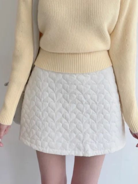 South Korea Chic autumn and winter versic sweet cotton cotton -straight love cotton pattern skirt women's high -waist A -line skirt