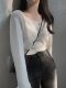 Korean chic autumn and winter basic slim and versatile one-length off-shoulder solid color pullover sweater short knit sweater for women