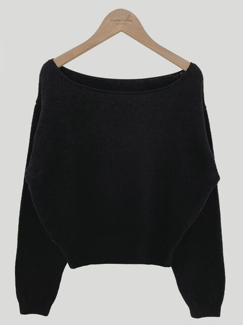 Korean chic autumn and winter basic slim and versatile one-length off-shoulder solid color pullover sweater short knit sweater for women