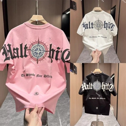 Foreign Trade Clearance~ Withdrawn Items, Bargain American Retro Trendy Brand Heavy Print Letter Short-Sleeve Summer Pure Cotton T-Shirt, Versatile