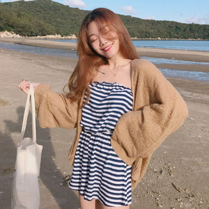 Hong Kong flavor retro chIC style laziness, loose thin long -sleeved sweater versatile skinny sunscreen jacket Kainet girl short