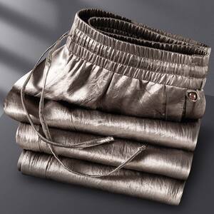 
Men's acetate casual pants sports summer smooth pants ice silk micro wide sweatpants 100 straight pants % solid color high-end