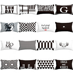 Scandinavian Double-Sided Black Text Pillowcase Simple Modern Sofa Living Room Car Lumbar Backrest Rectangular Pillow