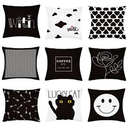 Black and White Sofa Throw Pillow Geometric Cushion with English Letters Nordic ins Pillow Cushion Living Room Simple Line Lumbar Pillow