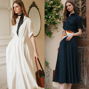 
NeedShop1 summer new three-color short-sleeved version waist-hugging slimming and carefree shirt dress for women