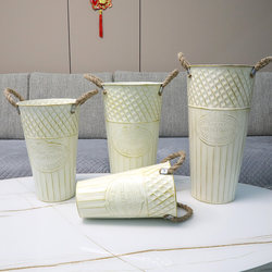 American-Style Vintage Iron Flower Bucket, Retro Iron Art Flower Arrangement for Flower Shops, Decorative Flower Pot for Living Room Home Decor, Floor-Standing Flower Bucket