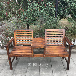 Outdoor Solid Wood Carbonized Anti-Corrosion Backrest Chair, Courtyard Balcony Leisure Pine Table and Chairs, Chinese-Style Furniture, Double Coffee Table