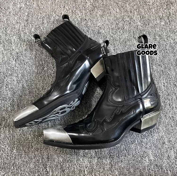 现货NEWROCK金属后跟dirk bikkembergs archive平替绑带皮靴-Taobao