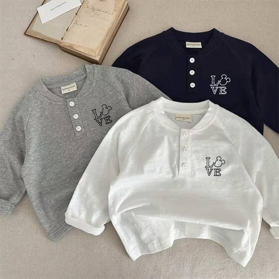 
Children's casual button long-sleeved T-shirt boys POLO shirt autumn new children's fashion versatile kindergarten girls' T-shirt