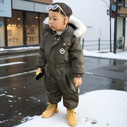 Children's Windproof Fleece-Lined Thickened Ski Suit 2024 Winter New Style for Boys and Girls Infants and Toddlers Crawling Suit Jumpsuit