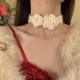 
HEY TAO Autumn and Winter Christmas White Wool Flower Plush Choker Pure Desire Atmosphere Necklace Necklace for Women