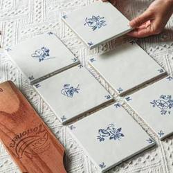 Nanyang French-Style Kitchen Small Floral Tiles, Vintage Handmade Tiles, Blue and White Small Square Tiles, Bathroom Art Tiles, Bathroom Wall Tiles