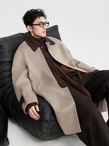 100 all-wool double-sided contrasting color design BJZE25 winter high-end woolen coat men's medium-length coat