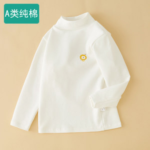 Cotton maternal and infant bottoming shirt for girls, category A, 100% cotton, half turtleneck, baby boy, long-sleeved T-shirt, autumn and winter plus velvet