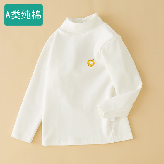 Cotton maternal and infant bottoming shirt for girls, category A, 100% cotton, half turtleneck, baby boy, long-sleeved T-shirt, autumn and winter plus velvet