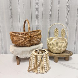 Highly Recommended Combination! Hand-Woven Flower Basket, Wicker Basket, Satchel Wind Lantern, Pastoral Style Wabi-Sabi Style Storage Basket