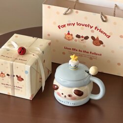 Birthday Gift Hand-Wrapped Gift Box Super Cute Cake Mug Water Cup with Lid Spoon Cup Ceramic Coffee Cup