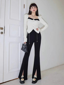 
Thai trendy brand women's 2024 spring and summer celebrity temperament, high-end black and white bootcut trousers, slimming and slimming fashion suit