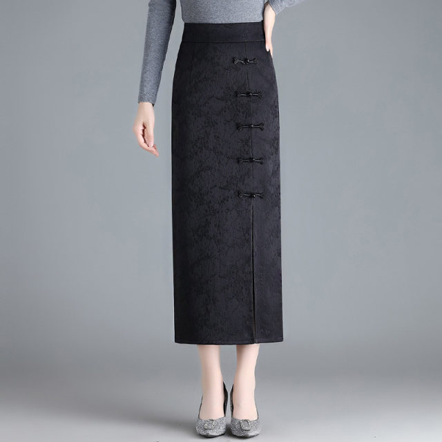 Women's Spring and Autumn Medium-Length Spring 2025 New Slim Slit Retro Chinese Style Cheongsam One-Step Skirt
