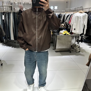 2026 Spring New Men's Stand Collar Leather Jacket Loose Simple Soft Waxy Premium Niche Leather Jacket Fashion