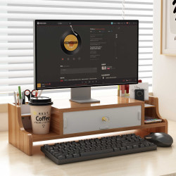 Computer Elevated Stand with Drawer for Office Desktop Storage, Workstation Monitor Screen Shelf