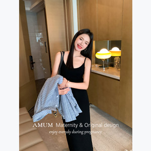 
AMUM maternity wear is relaxed and relaxed~ Soft and highly elastic suspender dress, versatile and versatile sleeveless little black dress