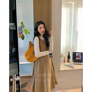 
AMUM maternity wear brings spring ~ minimalist layered khaki Japanese retro style loose vest dress