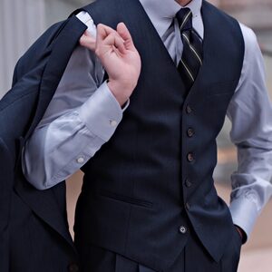 
SEEKMITED blue and gray herringbone V-neck vest slim wool men's vest