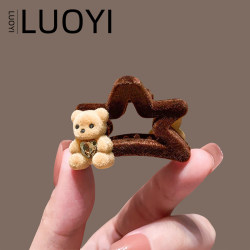 Cute Bear Plush Hair Clip for Women, Korean Style Five-Pointed Star Shape, Cute Half-Tied Hair Clip for the Back of the Head, Versatile Hair Clip Headwear