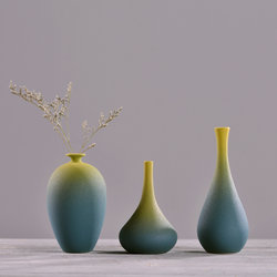 Jingdezhen Frosted Gradient Ceramic Vase Green-Yellow Dried Flower Arrangement Desktop New Chinese-Style Home Decor Ornament