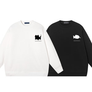 
Xiuluo Cat and Fish Couple Outfits Pure Cotton Clothes Spring and Autumn New Style Round Neck Sweatshirt Unisex Men's Clothing Phantom Creative