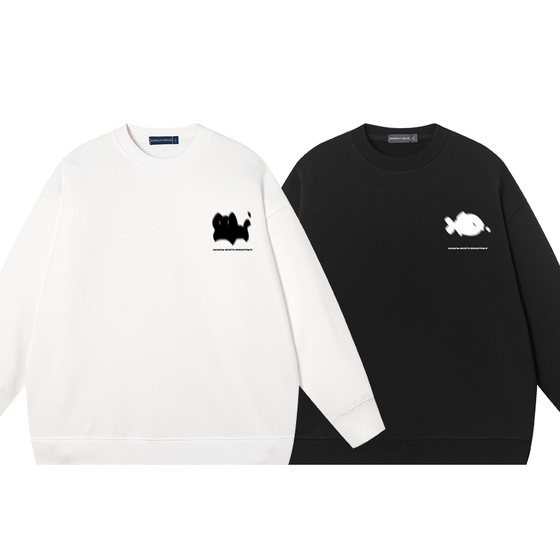 
Xiuluo Cat and Fish Couple Outfits Pure Cotton Clothes Spring and Autumn New Style Round Neck Sweatshirt Unisex Men's Clothing Phantom Creative