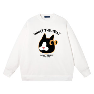 
Xiuluo Surprised Cow Logic Cat Fun Original Long Sleeve Sweatshirt Boys and Girls Couple Autumn and Winter Base Cotton Clothes