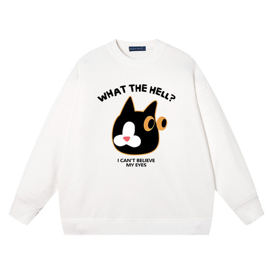 
Xiuluo Surprised Cow Logic Cat Fun Original Long Sleeve Sweatshirt Boys and Girls Couple Autumn and Winter Base Cotton Clothes