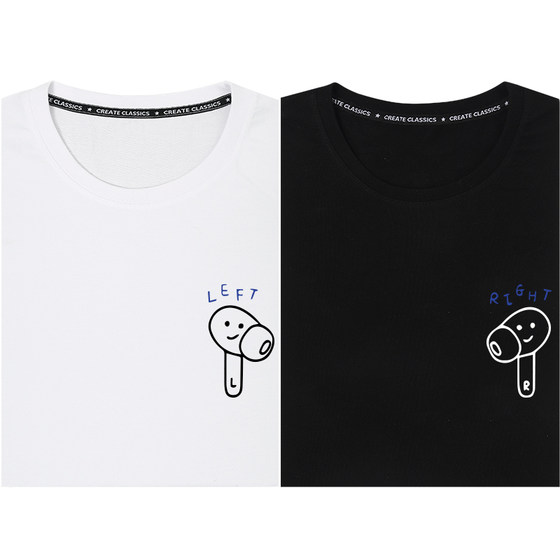 
Xiuluo pair of headphones couple wear cotton clothes half-sleeved base shirt couple summer short-sleeved T-shirts men and women loose