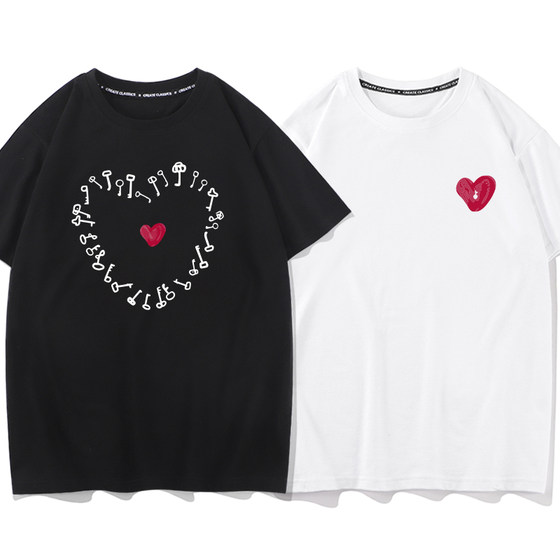 
Xiuluo summer couple's wear, lock core lock couple's wear, short-sleeved T-shirt, same style clothes for men and women, loose cotton clothes