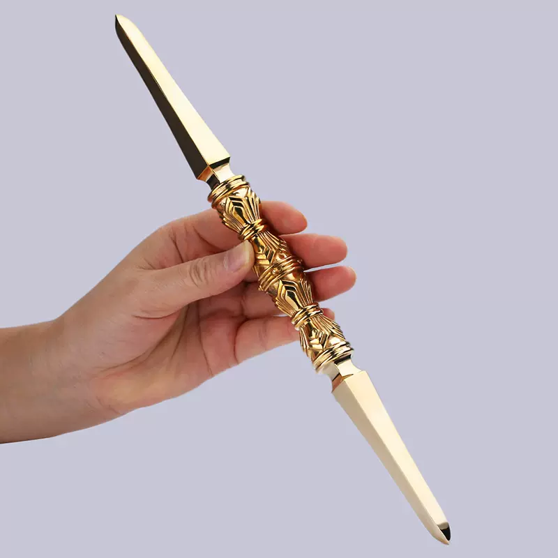 五股金剛杵月刀法器 鎏金法物 蔵出天然水晶刃嵌 金剛降魔法器 大逸品