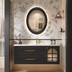 Retro Bathroom Cabinet Combination with Washbasin, Vanity, Integrated Ceramic Basin, Oak French-Style Bathroom Cabinet