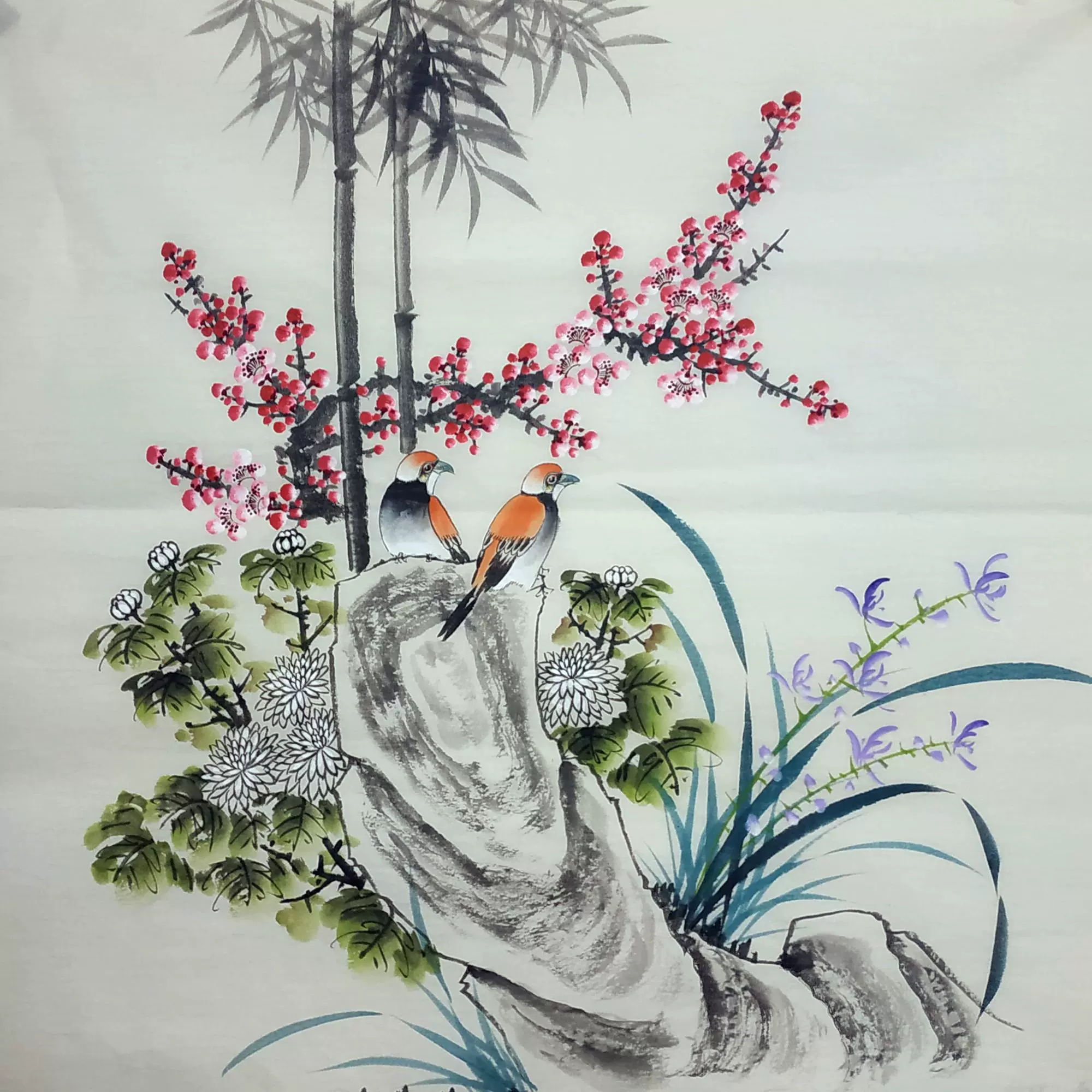 限時特價國畫成品花鳥畫梅蘭竹菊四尺鬥方小寫意